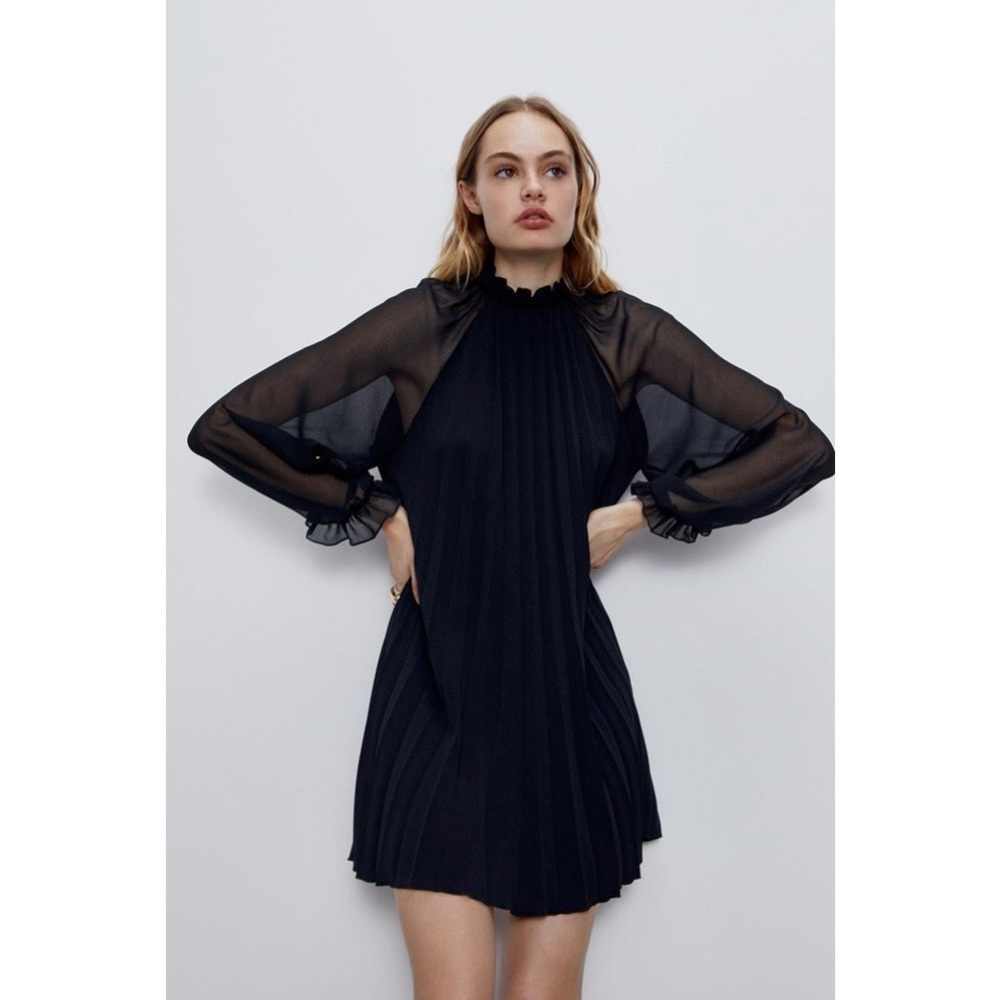 NEW Zara High Collar Pleated Mini Dress